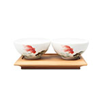 Product info: 水墨金魚竹盤雙杯